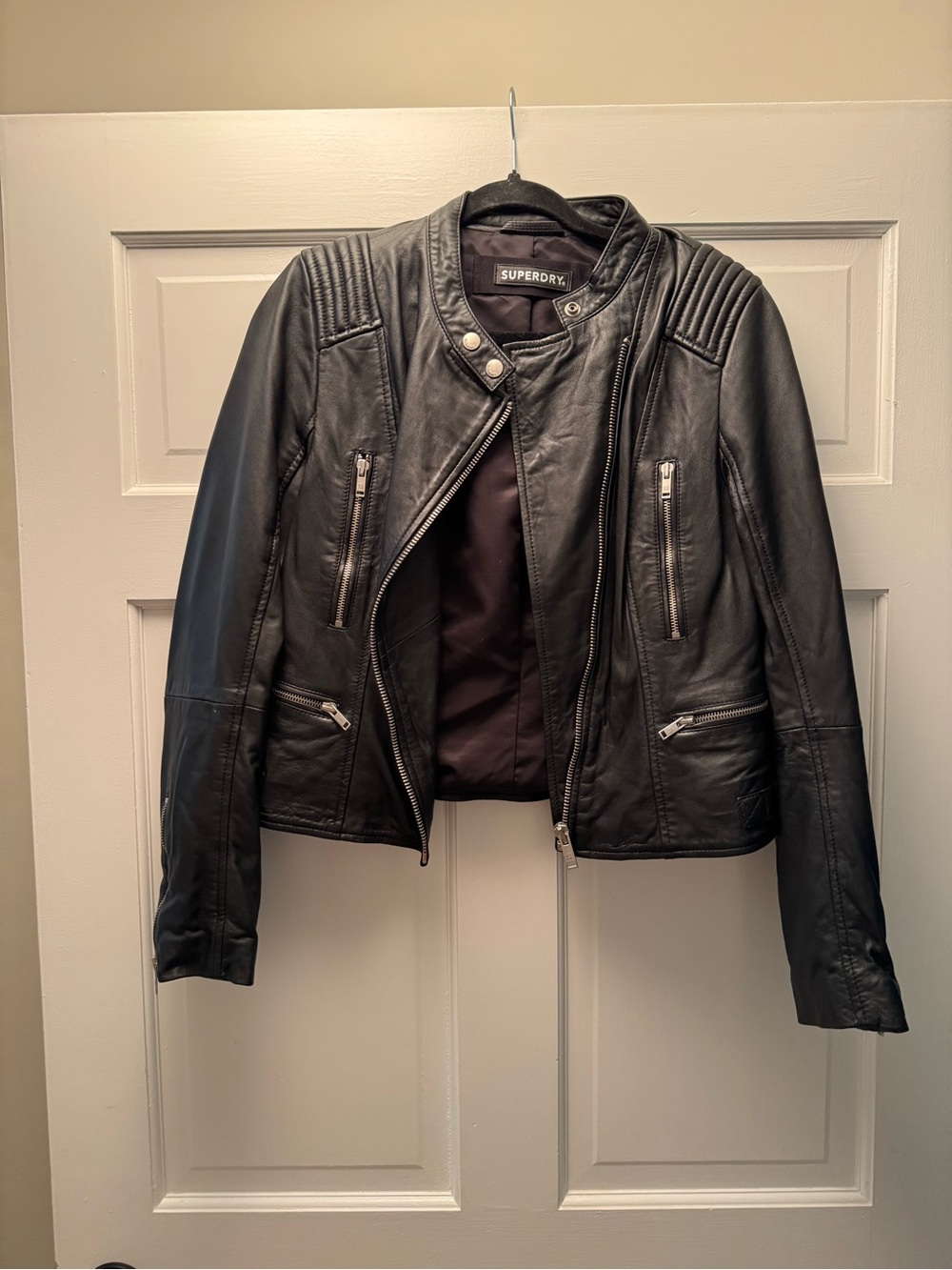 Superdry Black Quilted Leather Moto Jacket